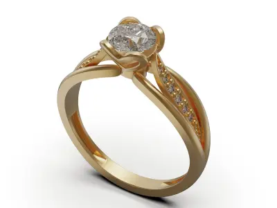 solitiare engagement ring with diamonds 3D print model