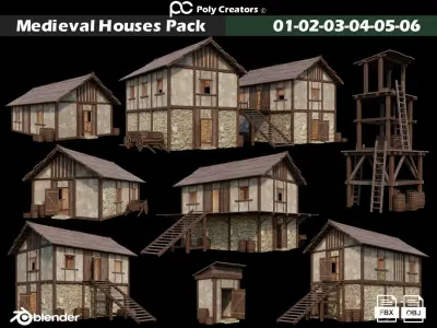 Medieval Houses 1-30 Collection - 4K Textures Game Ready Low-poly 3D model