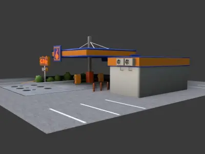 Cartoon Gas Station 3D model