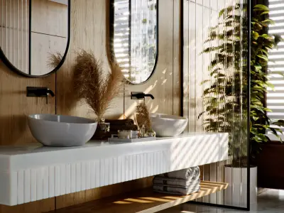 Warm Wood Bathroom Cinema 4D and Corona 3D model