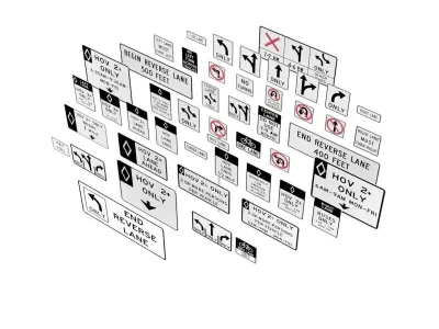 Road Sign US R3 Series Lane Usage And Turns BIM Collection 3D model