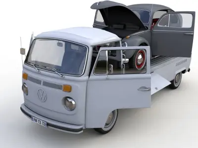 Vw T2 Kemperink Special Pickup 1976  and Vw Beetle 1960 3D model