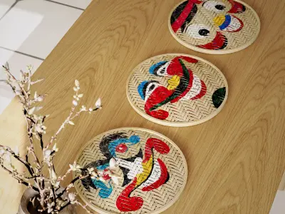 Hand Painted Traditional Basketware Face Bowls Hanoi Vietnam 3D model
