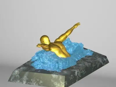 Swimmer 3D model gold statue of man swimming in water 3D print model