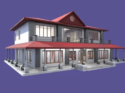 3D Model house or Villa with interior  - VR game asset Low-poly 3D model