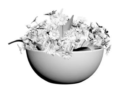  Flowers with ceramic pot 3D model