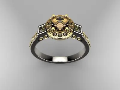Luxury Full Diamond round shaped Yellow Diamond engagement ring 3D print model