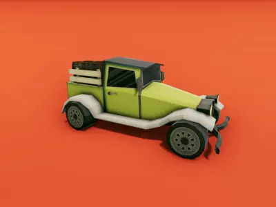 Pickup Truck with Barrels Low-poly 3D model