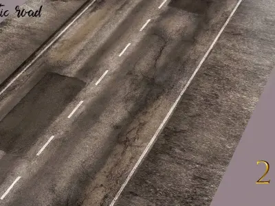 Realistic Road with puddles Low-poly 3D model