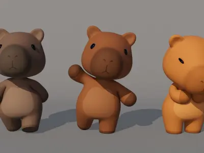 Rigged Cartoon Capybara Low-poly 3D model