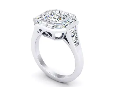 Asscher Cut Diamond Solitaire With Baguette  3D print model