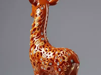 Enchanted Gilded Deer Luxurious Sculpture Diamond Inlays Low-poly 3D model