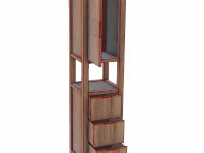 Wood Cabinet High with 3 Drawers 3D model