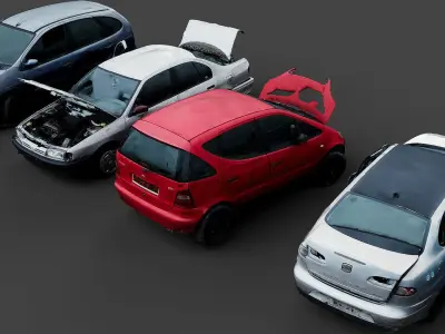 cars abandoned derelict wrecks 4types photogrammetry Low-poly 3D model