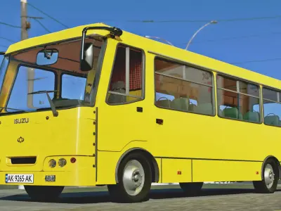 Bus  Yellow Bus  Ukrain Bus  ISUZU Low-poly 3D model
