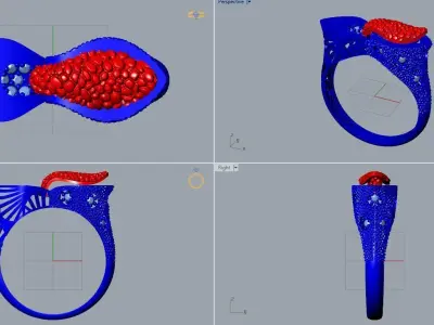 new model gold ring with stones 3D print model