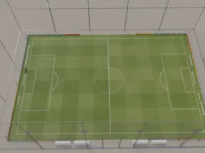 Football training pitch and training equipment Low-poly 3D model