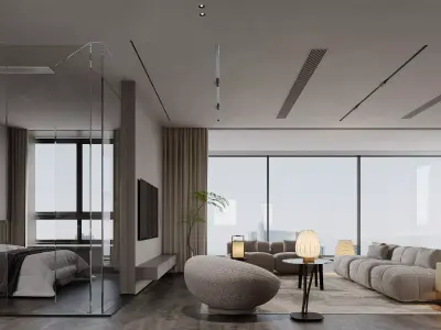 Modern living room dining room interior scenes 479 3D model