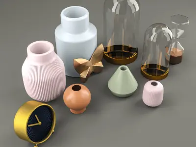 set 001 different vases and clocks 3D model