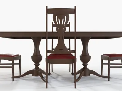 Wooden Dining Table Set 3D model
