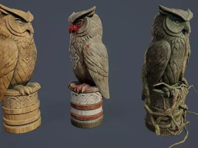 Totem Pole Owl PBR Low-poly 3D model