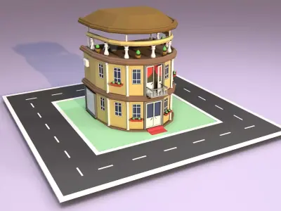 House on road Low-poly 3D model