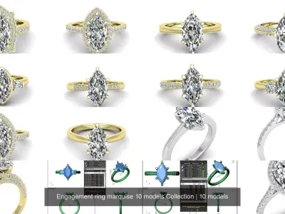 Engagement ring marquise 10 models Collection 3D Model Pack