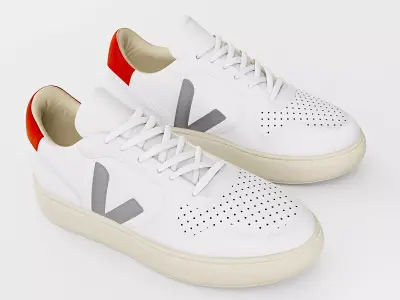 Casual Sneaker Leather Veja Style - White Khaki Grey Low-poly 3D model