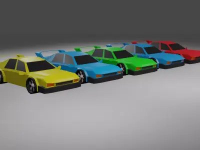 Low Poly Car colorful cars in row Low-poly 3D model