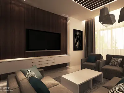 Contemporary Living room and reception with balcony 3D model