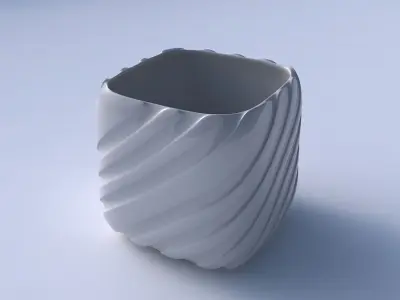 Vase quadratic stumpy with twisted smooth ribbons 3D print model