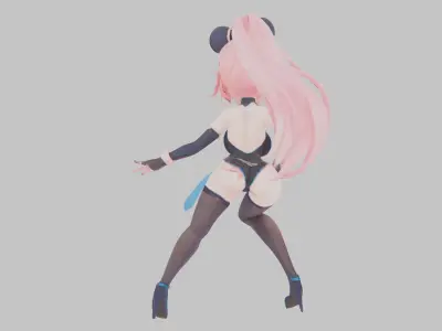 Stylized Anime Warrior Girl Low-poly 3D model