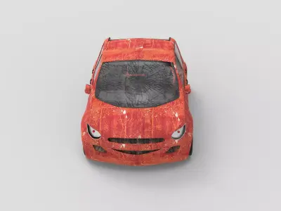 Old accident-damaged car Low-poly 3D model