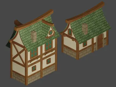 Medieval house modular pack Free low-poly 3D model