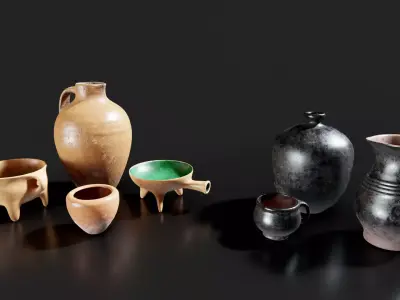 Clay Pots Pack Low-poly 3D model