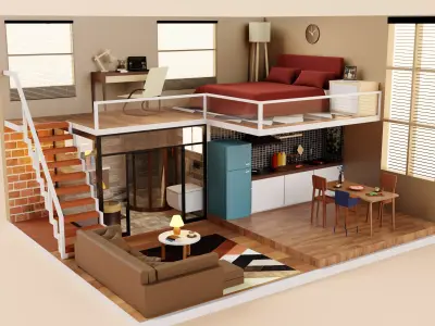 House interior Low-poly 3D model