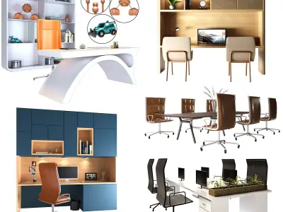 5 Work Place Low-poly 3D model