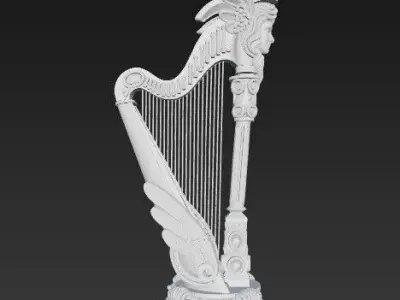 Angel Inspired Concert Harp Statue 3D model