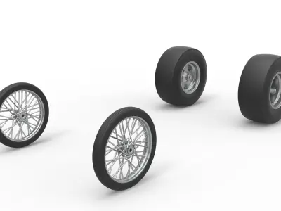 Wheel set of Vintage Front engine dragster V4 Scale 1 to 25 3D print model