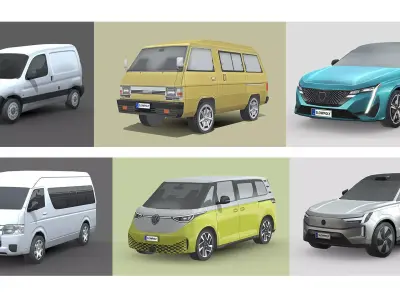 Low-Poly Car Pack 009 - Versatile Vans