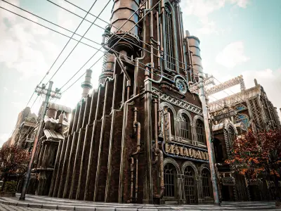 STEAMPUNK INDUSTRIAL BUILDING 1 Low-poly 3D model