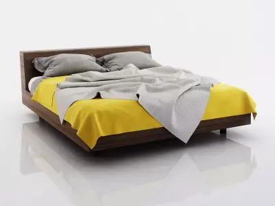 Yellow and grey bed linen 3D model