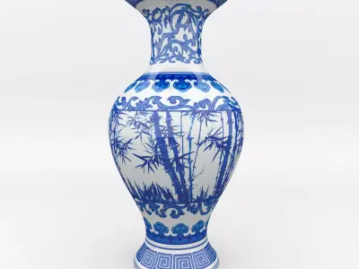 Chinese Blue and White Porcelain Vase Low-poly 3D model