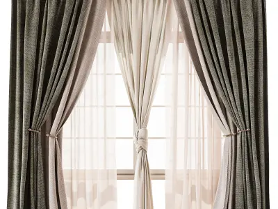 Luxurious Dual Layer Drapes with Sheer Curtain 70 3D model