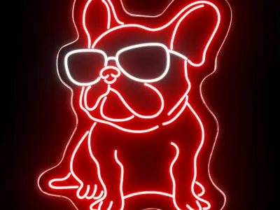 French Bulldog Glasses Neon Sign 3D model