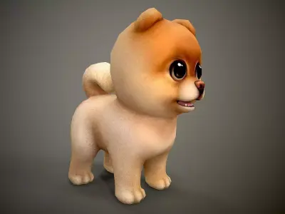 Spitz cartoon dog with big eyes Low-poly 3D model
