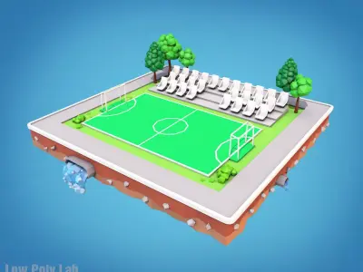 Cartoon Football Field Low-poly 3D model