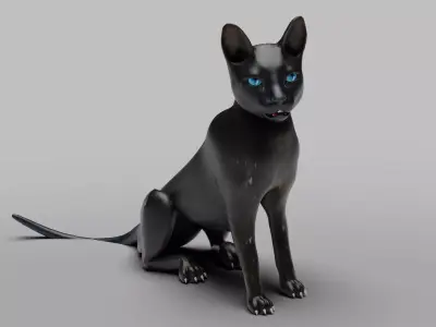 Cat Black Rigged and Animated Low-poly 3D model