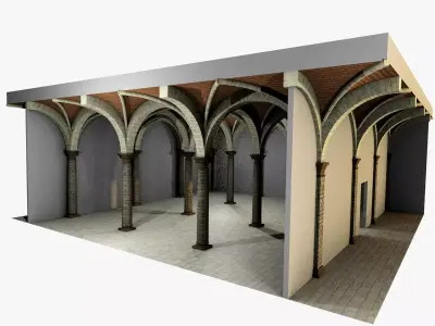 Vaulting 3-4   Romanic 750cm spaced  thin arches and thick curbs Low-poly 3D model