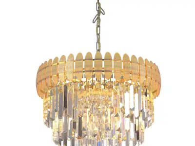 Modern Crystal Chandelier Round Gold 3D model